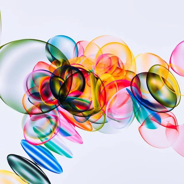 Abstract Overlapping Glass Bubbles, glassmorphism, gradient-heavy, vibrant