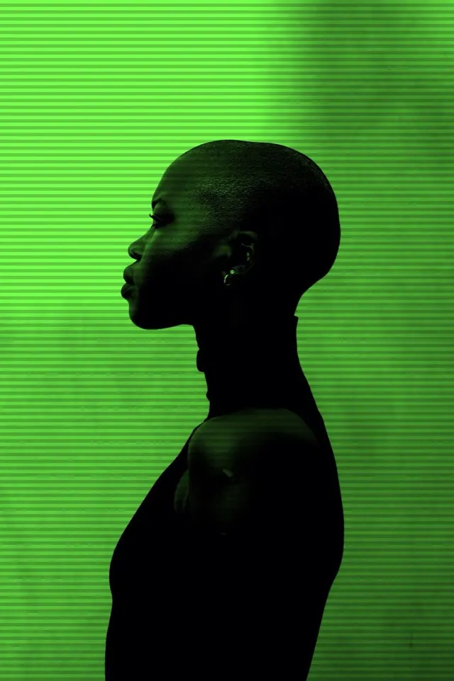 Silhouette Portrait in Green, minimal, photographic, vibrant