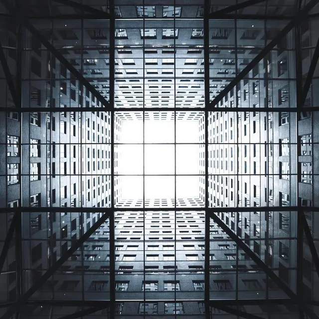 Symmetrical Architectural Perspective, minimal, geometric, monochrome