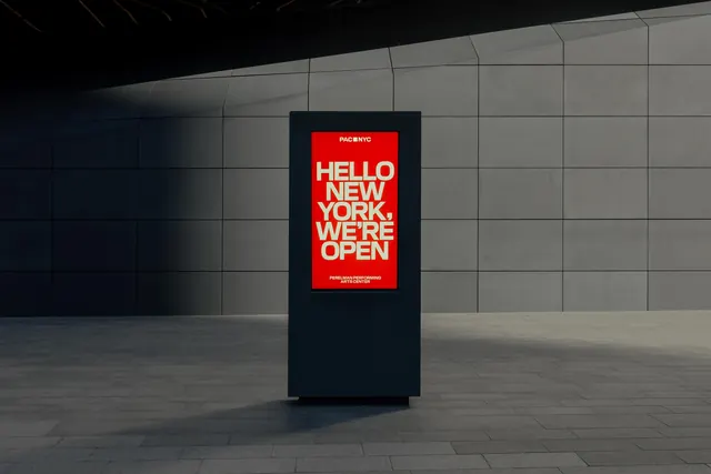 Digital Signage Mockup, minimal, corporate-clean, high-contrast