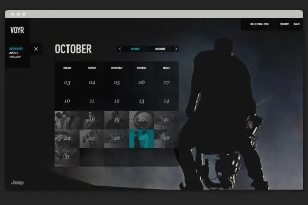 October Calendar Mockup, minimal, dark-mode, dark
