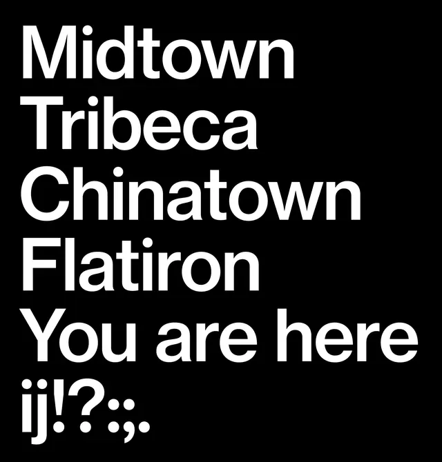 Typography-based Location Map, minimal, swiss, high-contrast