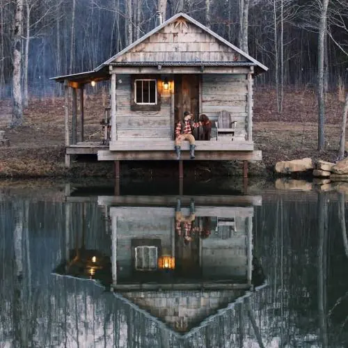 Cabin by the Lake, photographic, organic, earthy
