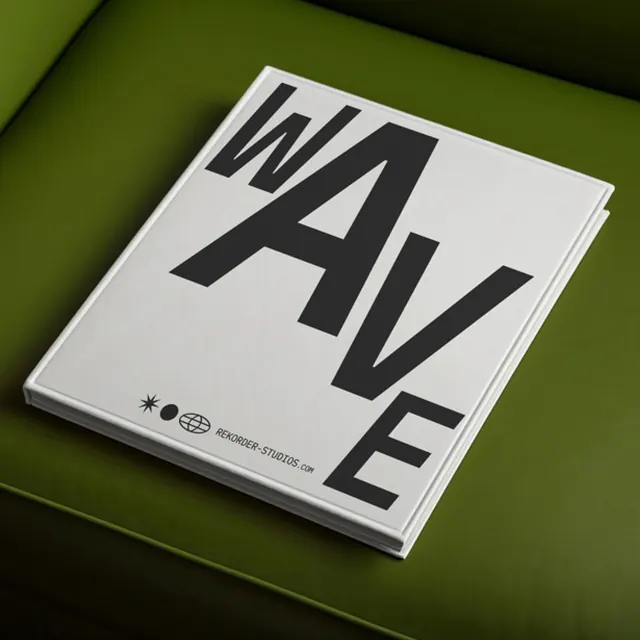 WAVE Identity Mockup, minimal, swiss, high-contrast