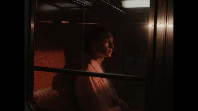 Cinematic Portrait in Elevator, photographic, dark-mode, dark