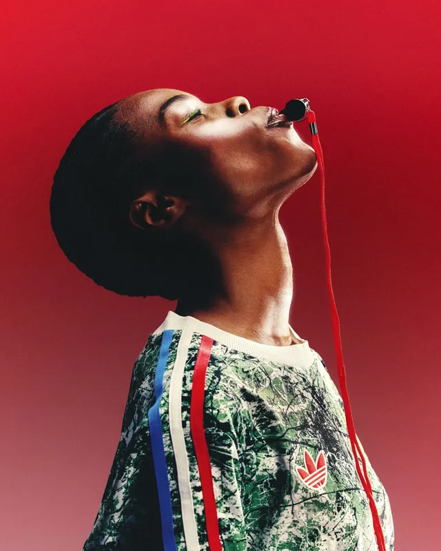 Portrait of a Woman with Red Background, photographic, editorial, vibrant
