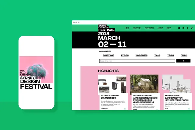 Design Festival Branding and UI Mockup, minimal, swiss, vibrant
