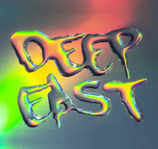 Deep East Wordmark, 3d-render, gradient-heavy, vibrant