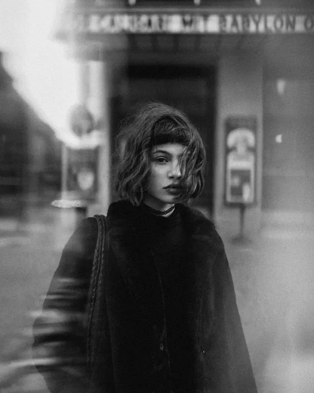 Monochrome Portrait in Urban Setting, monochrome, photographic, monochrome