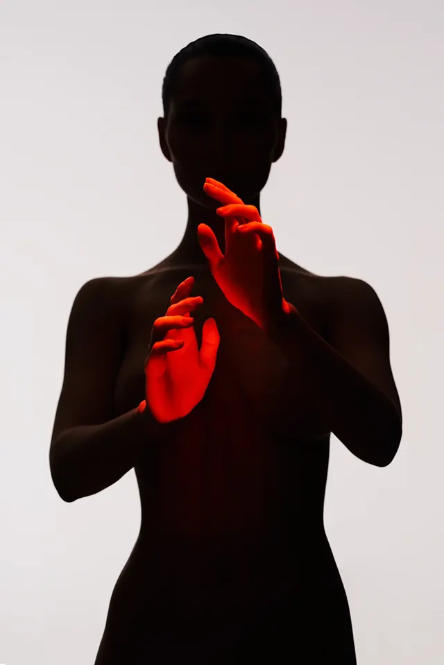 Red Hand Silhouette Portrait, minimal, dark-mode, dark