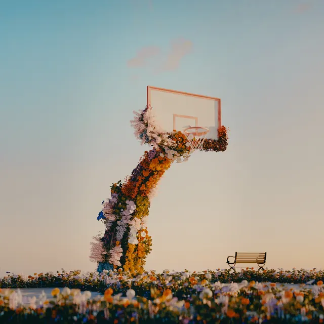 Floral Basketball Hoop, organic, playful, vibrant