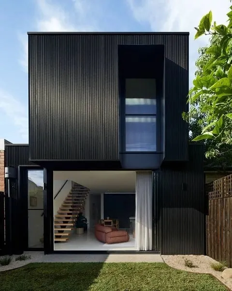 Modern Black Corrugated Metal Architecture, minimal, geometric, dark