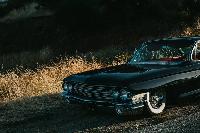 Vintage Car in Field at Night, photographic, retro, dark