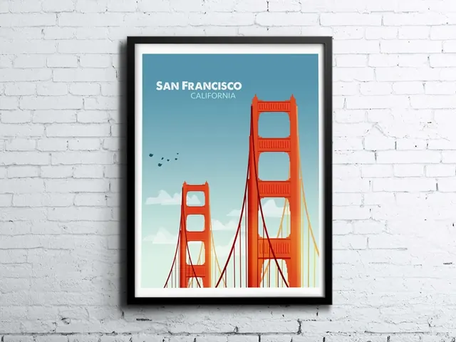 San Francisco Golden Gate Bridge Poster, minimal, flat, vibrant