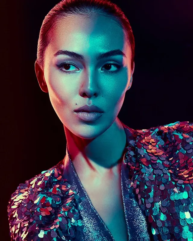 Cyberpunk Portrait with Neon Lighting, photographic, gradient-heavy, dark