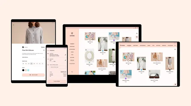 E-commerce Platform UI Mockup, minimal, corporate-clean, light