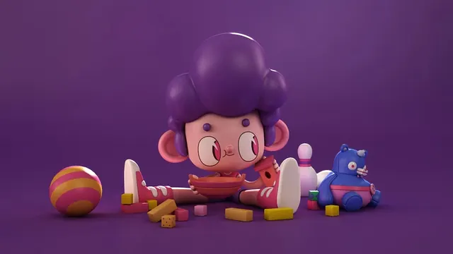 3D Character Illustration with Food Items, playful, 3d-render, vibrant