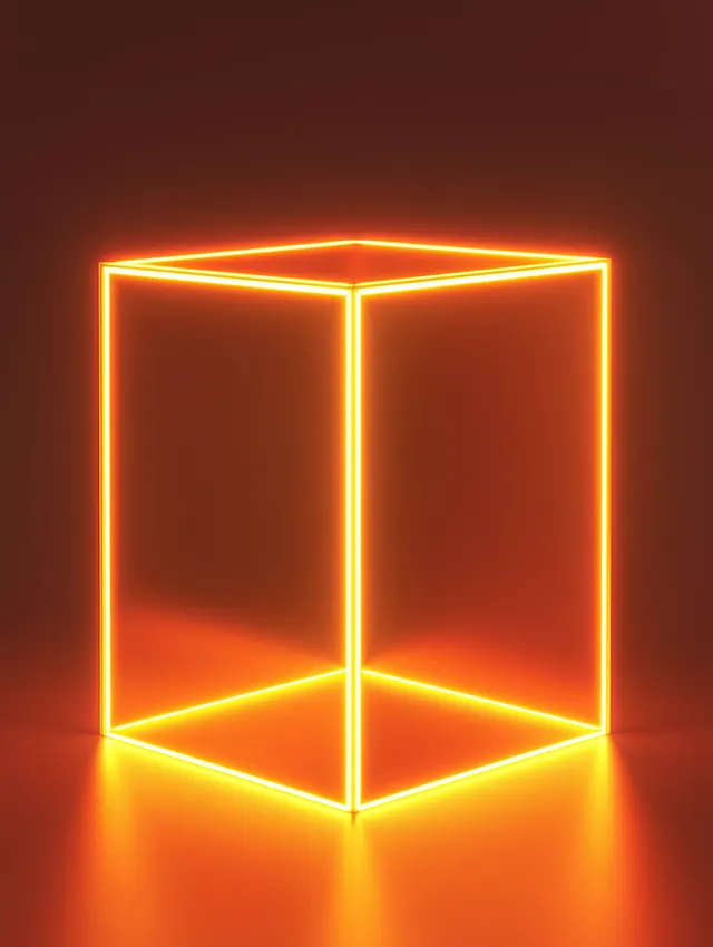 Neon Glowing Cube, minimal, geometric, vibrant