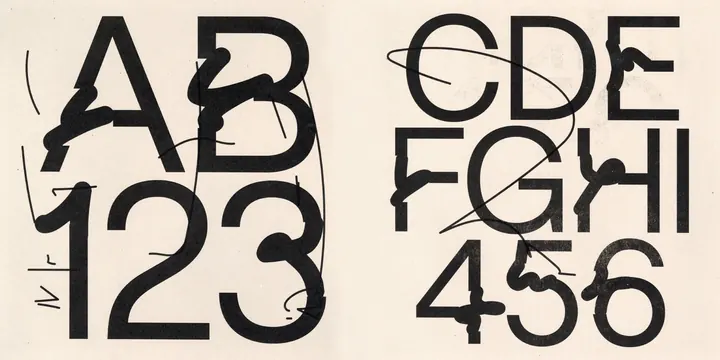 Alphabet and Number Type Specimen, minimal, brutalist, monochrome