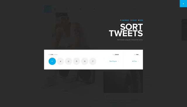 Sort Tweets UI Mockup, minimal, dark-mode, dark