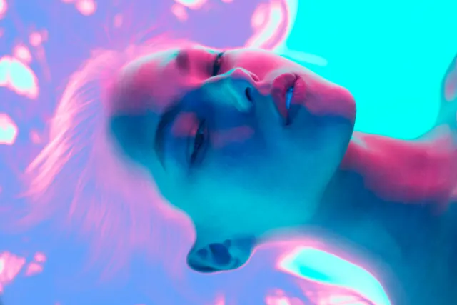Ethereal Blue Portrait, y2k, gradient-heavy, vibrant