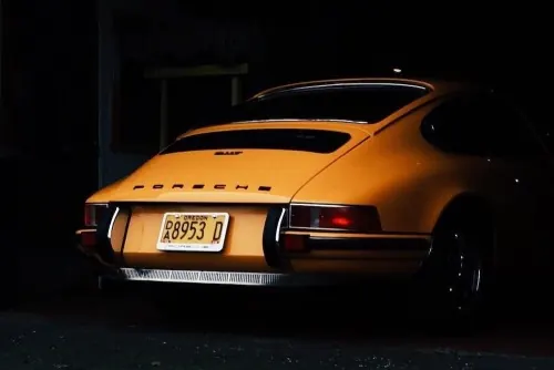 Vintage Porsche 911 Rear View, retro, photographic, dark