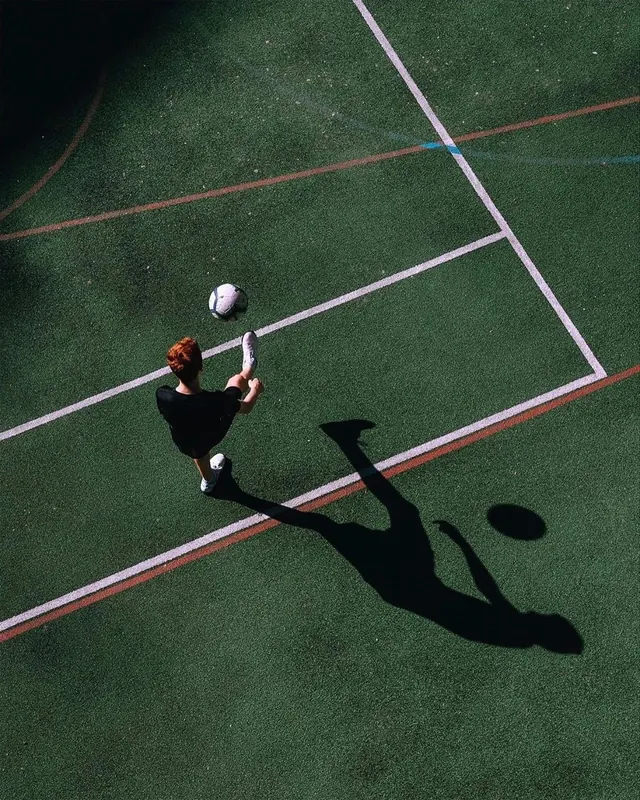 Soccer Player on Turf, photographic, minimal, vibrant