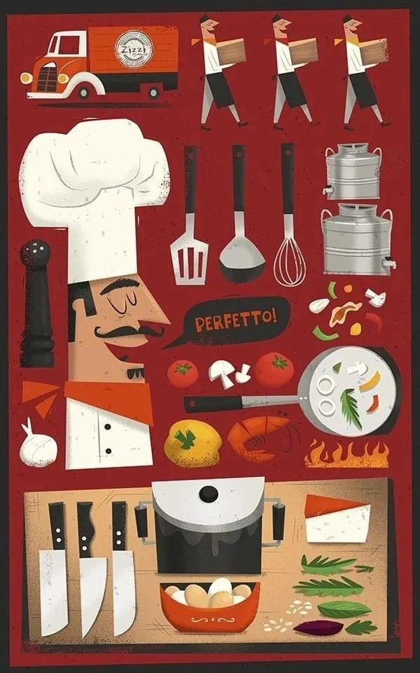 Chef Branding Identity System, illustrated, playful, vibrant