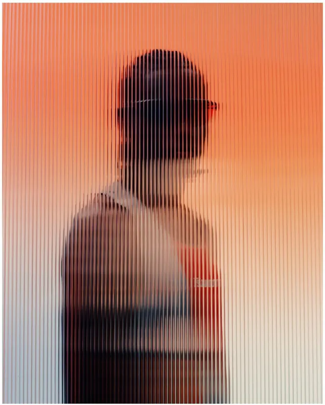 Abstract Portrait with Vertical Line Overlay, minimal, abstract, warm