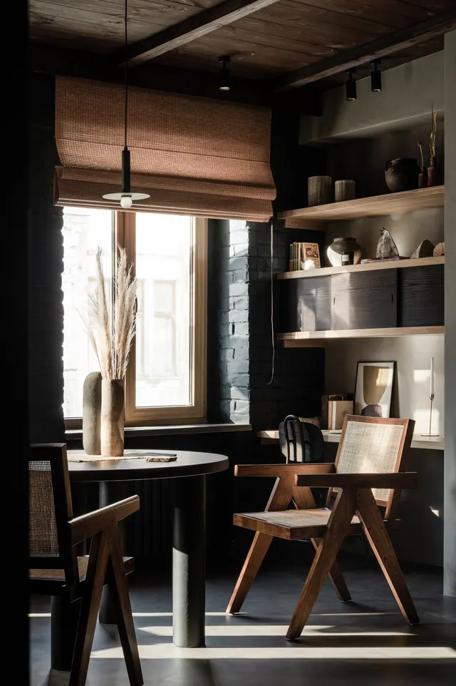Modern Industrial Interior Mockup, minimal, photographic, dark