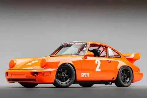Vintage Orange Race Car Mockup, retro, photographic, vibrant