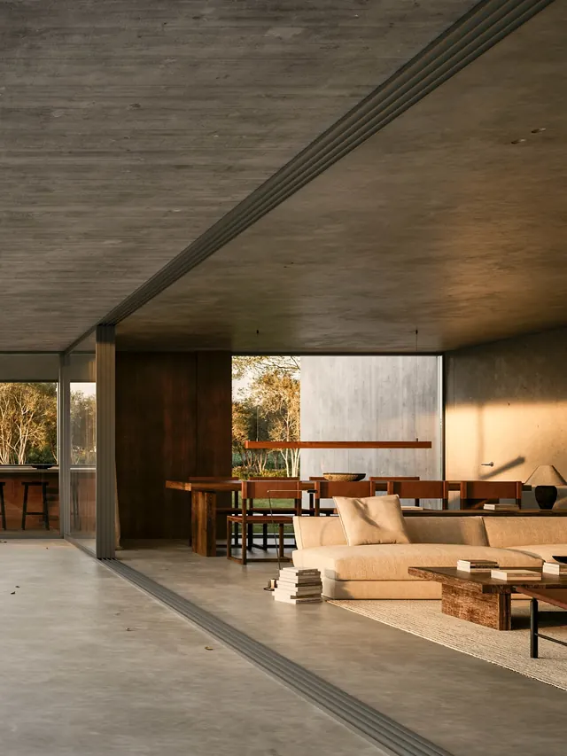 Modern Brutalist Interior Design, minimal, brutalist, muted
