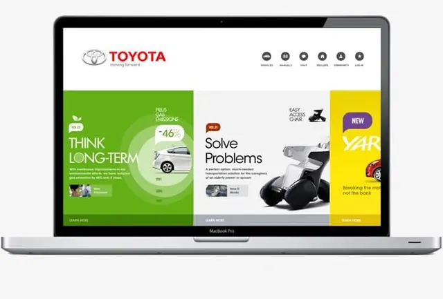 Toyota Website Homepage Mockup, corporate-clean, flat, vibrant