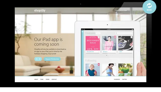 iPad App Landing Page Mockup, minimal, corporate-clean, light