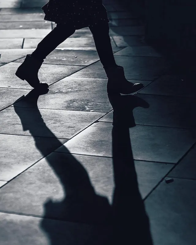 Shadow Reflection on Tiled Floor, monochrome, photographic, monochrome