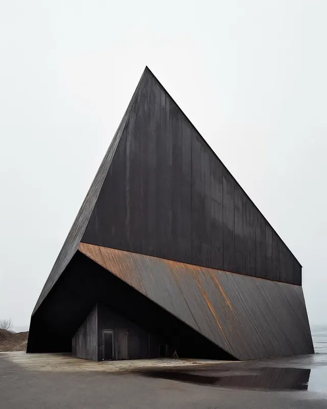 Geometric Architectural Structure, minimal, brutalist, dark