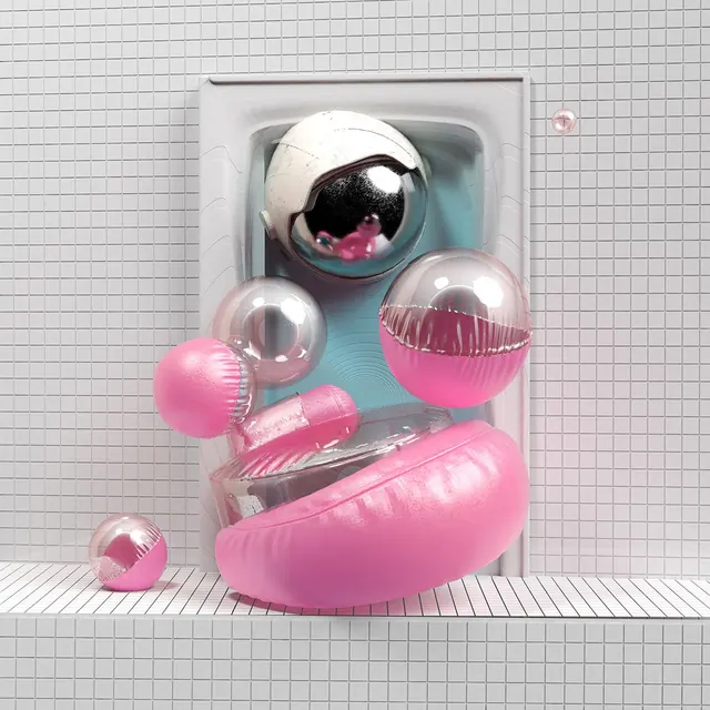 3D Pink and Silver Sphere Mockup, 3d-render, playful, vibrant