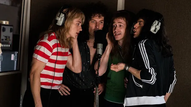 Group of Friends with Headphones, photographic, vibrant