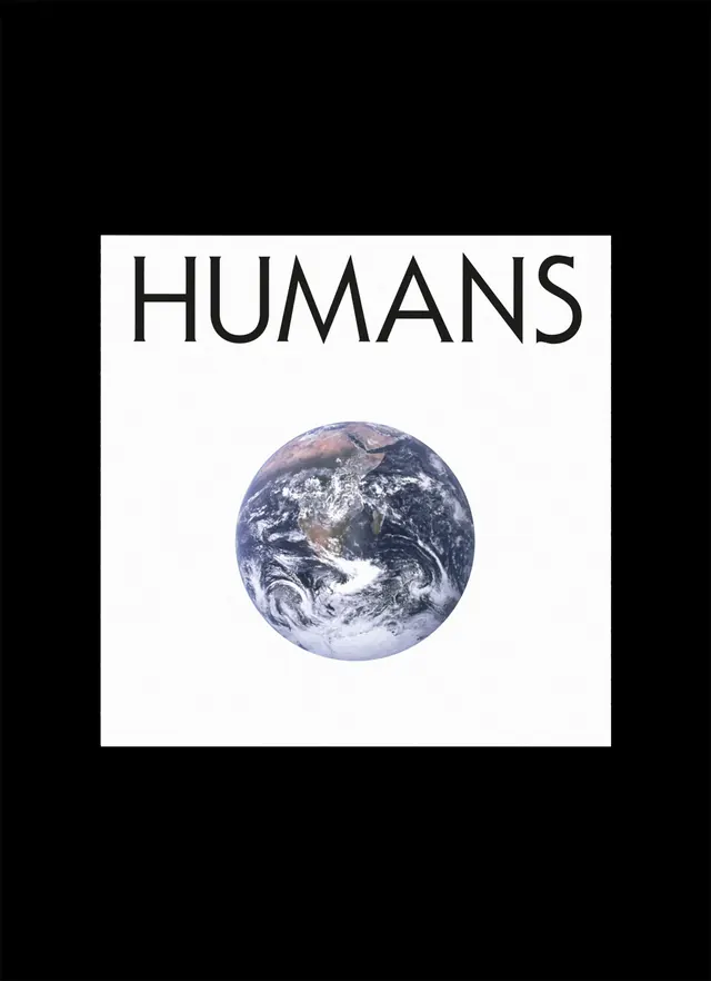 Humans Wordmark and Earth Graphic, minimal, boxed, high-contrast