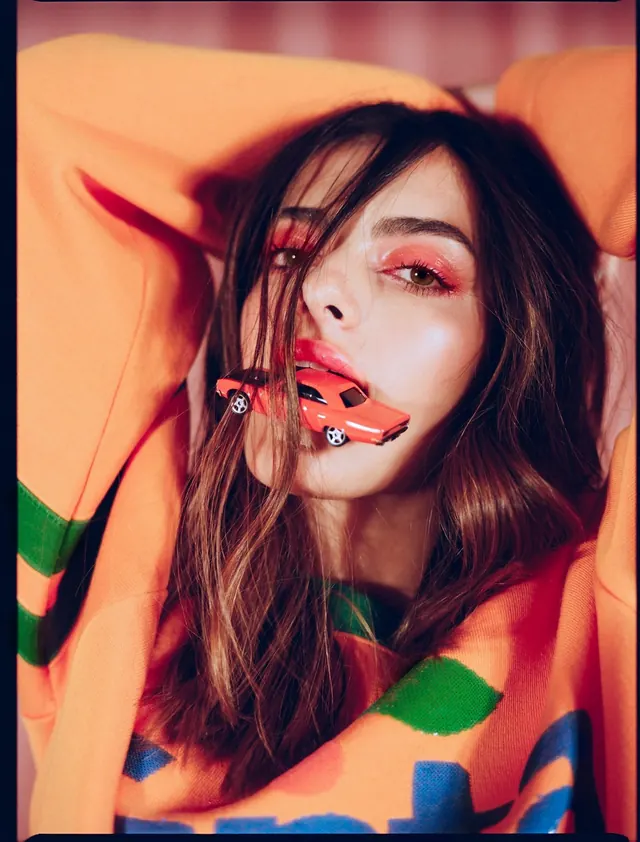 Surrealist Portrait with Abstract Graphics, maximalist, playful, vibrant
