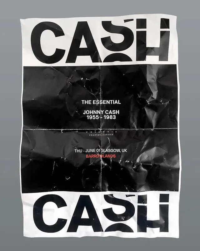 Johnny Cash The Essential Poster, brutalist, monochrome, monochrome