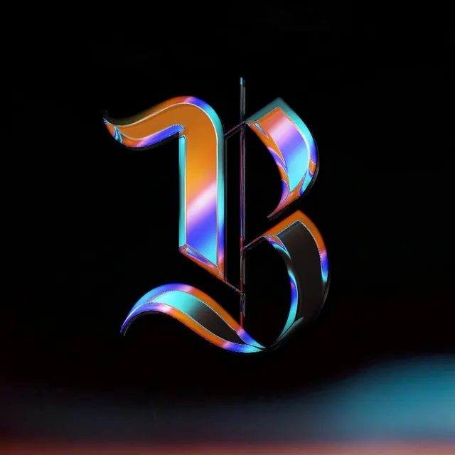 Iridescent Stylized Lettering, gradient-heavy, dark-mode, vibrant