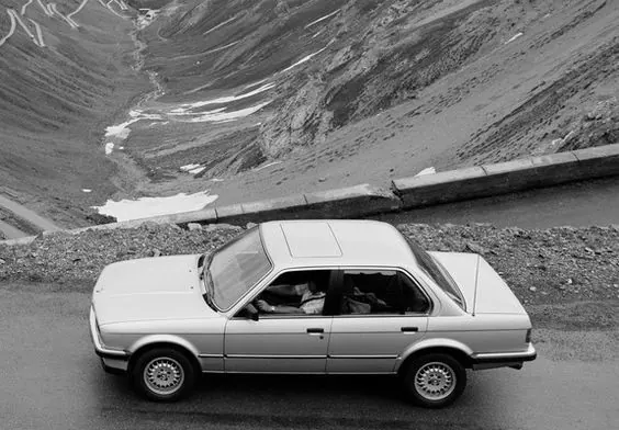 White Van in Quarry Mockup, monochrome, photographic, monochrome