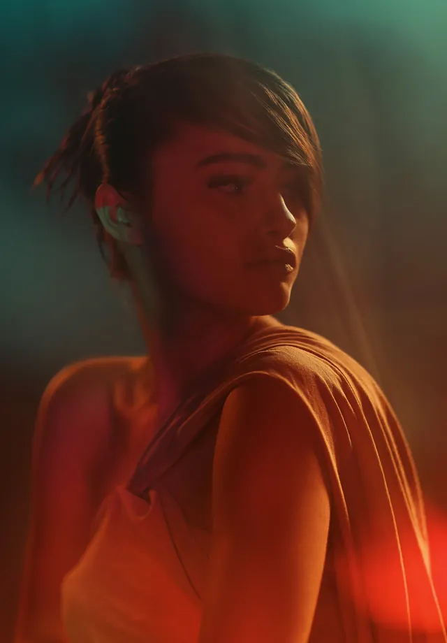 Cinematic Portrait with Light Leak, photographic, organic, warm