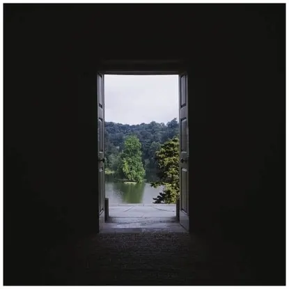 Doorway to a Forest Lake, minimal, photographic, dark