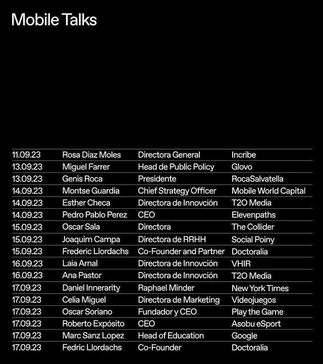 Mobile Talks List, minimal, corporate-clean, high-contrast