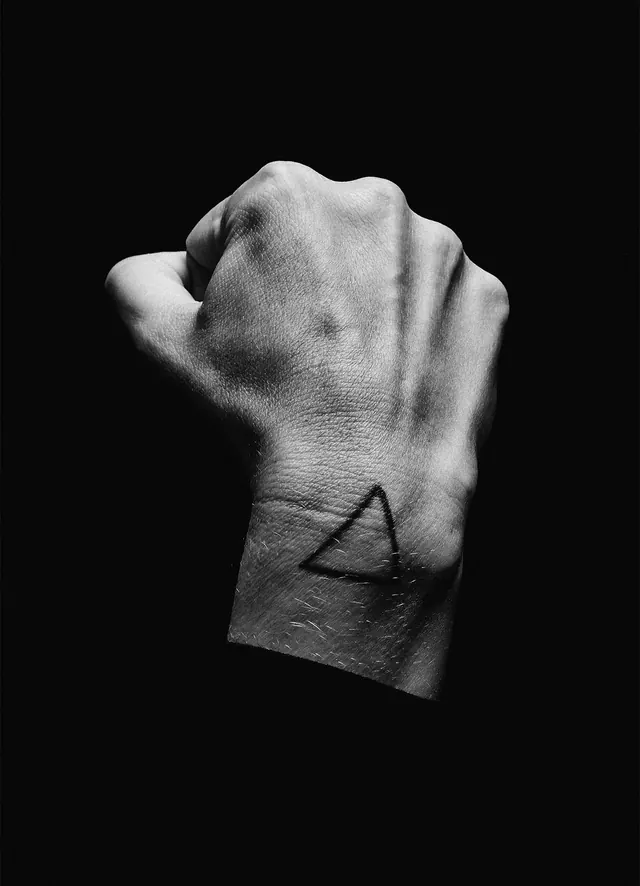 Hand with Delta Symbol, monochrome, minimal, monochrome
