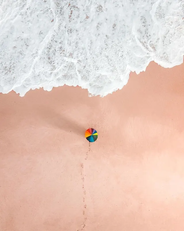Beach Umbrella on Sand, minimal, organic, pastel