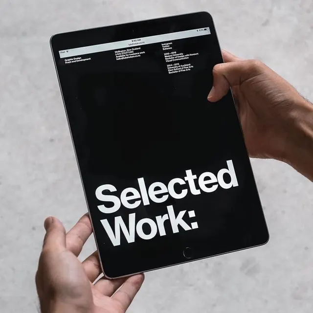 Selected Work Portfolio Mockup, minimal, swiss, dark