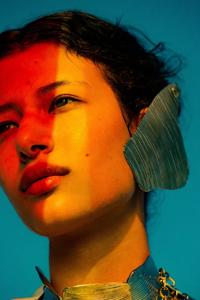 Surreal Portrait with Abstract Overlay, photographic, abstract, vibrant